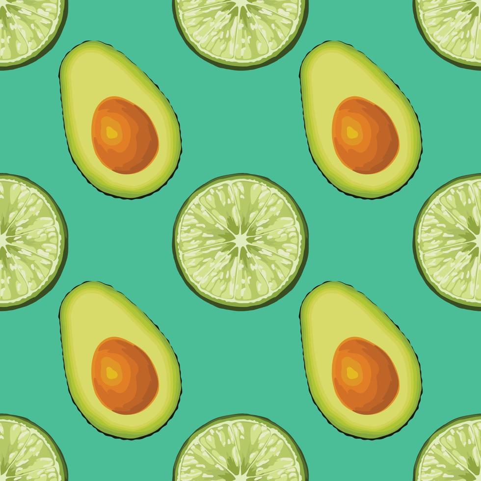 avocado and lemon hand draw vegetable seamless pattern vector