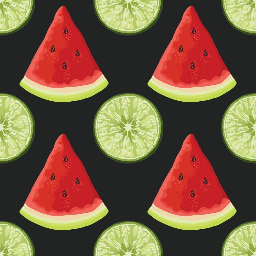 watermelon and lemon hand draw fruits and vegetables seamless vector