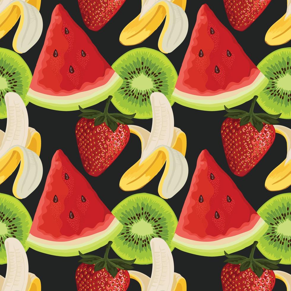 mixed fruits hand draw fruit and vegetable pattern design vector