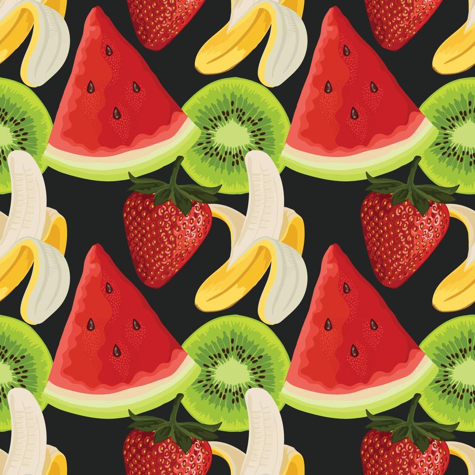 mixed fruits hand draw fruit and vegetable pattern design vector