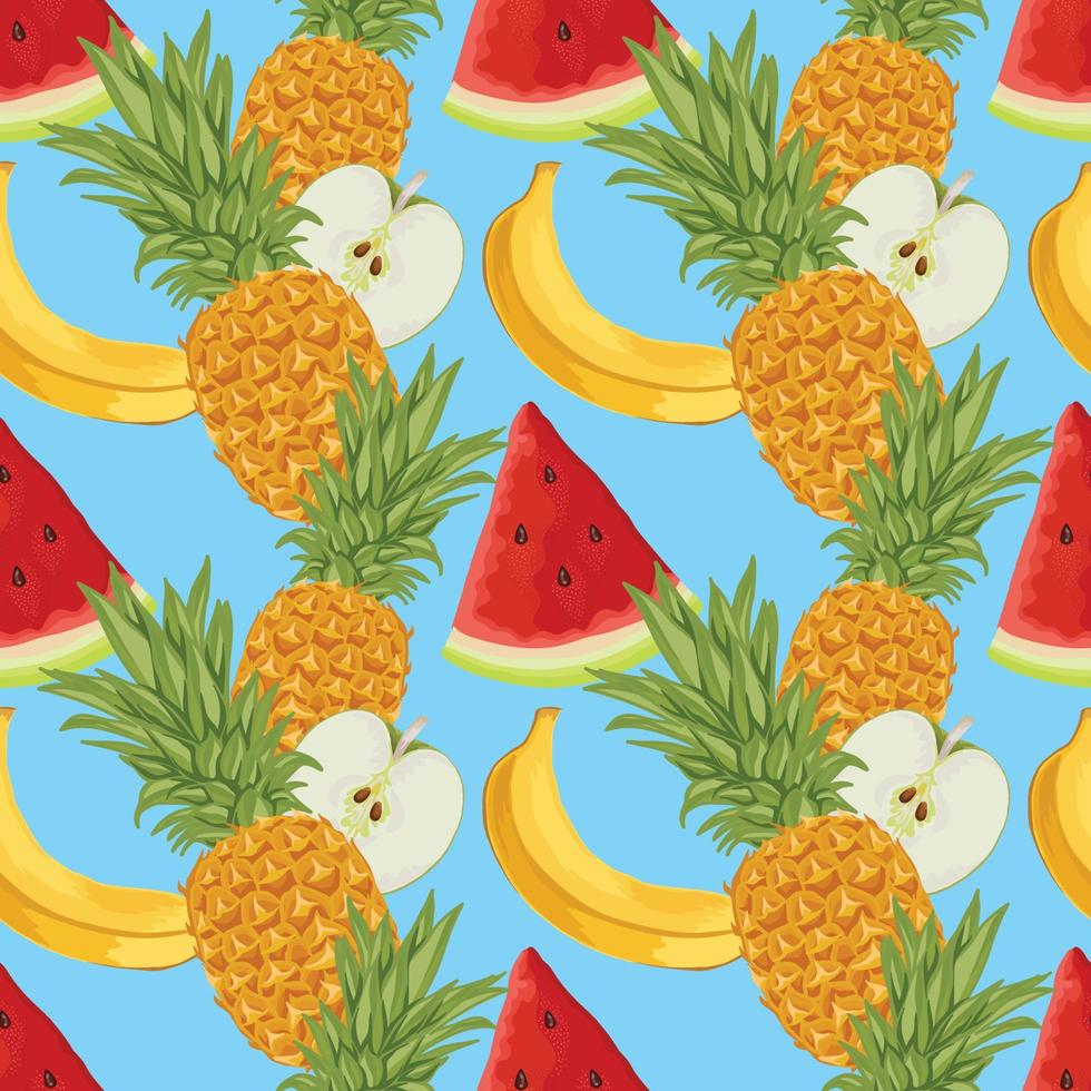 mixed fruits hand draw fruit and vegetable seamless pattern vector