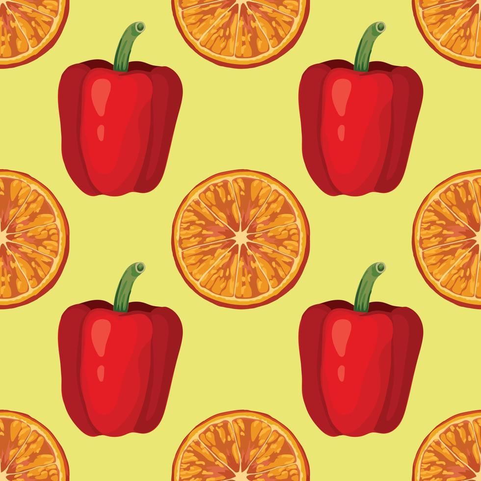 orange and red peper hand draw vegetable seamless pattern design vector