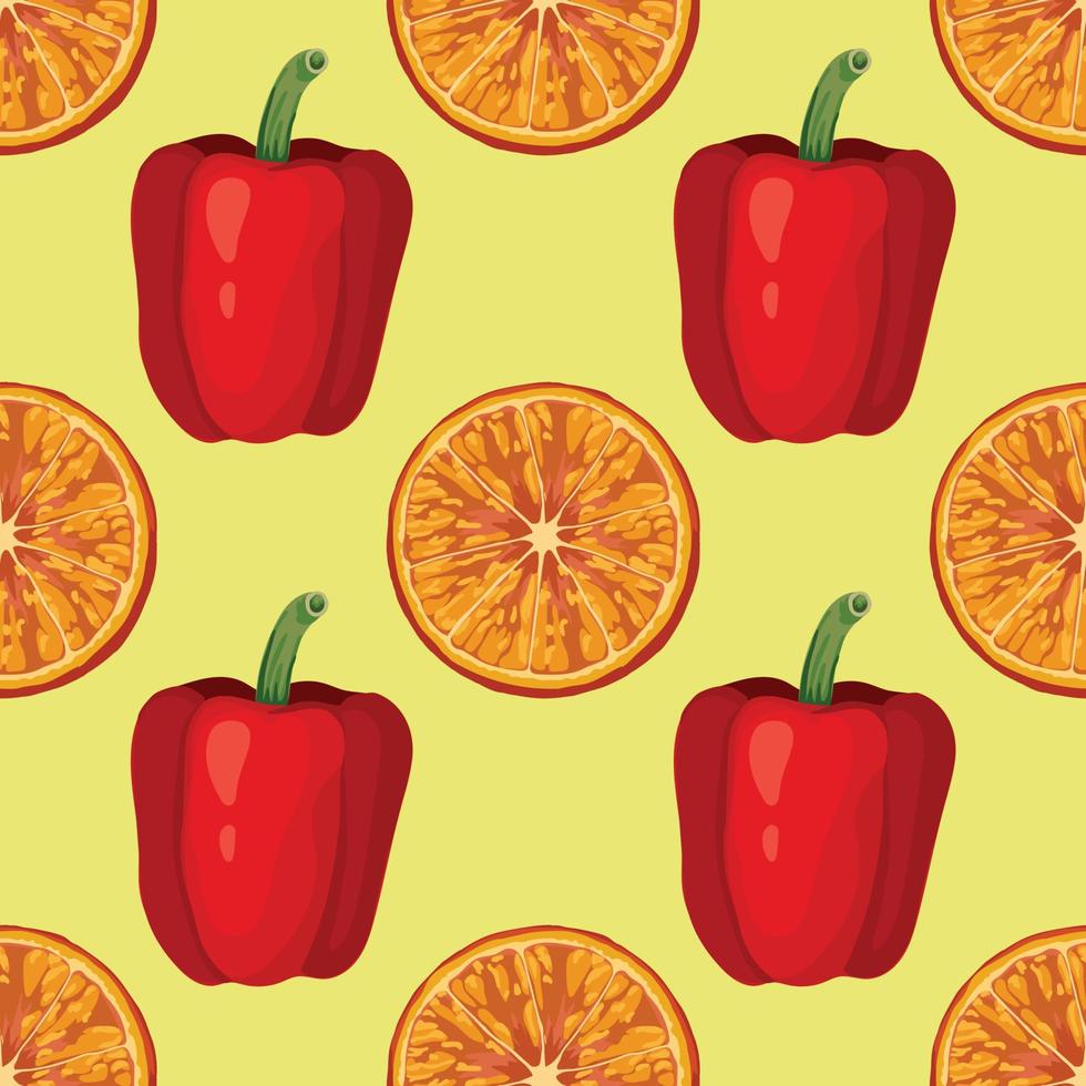 naranja y pimiento rojo dibujo a mano vegetal diseño de patrones sin fisuras vector