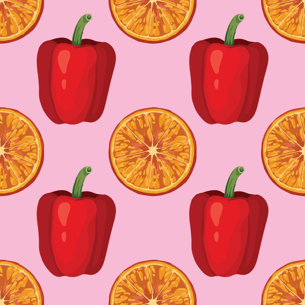 orange and red peper hand draw vegetable seamless pattern vector