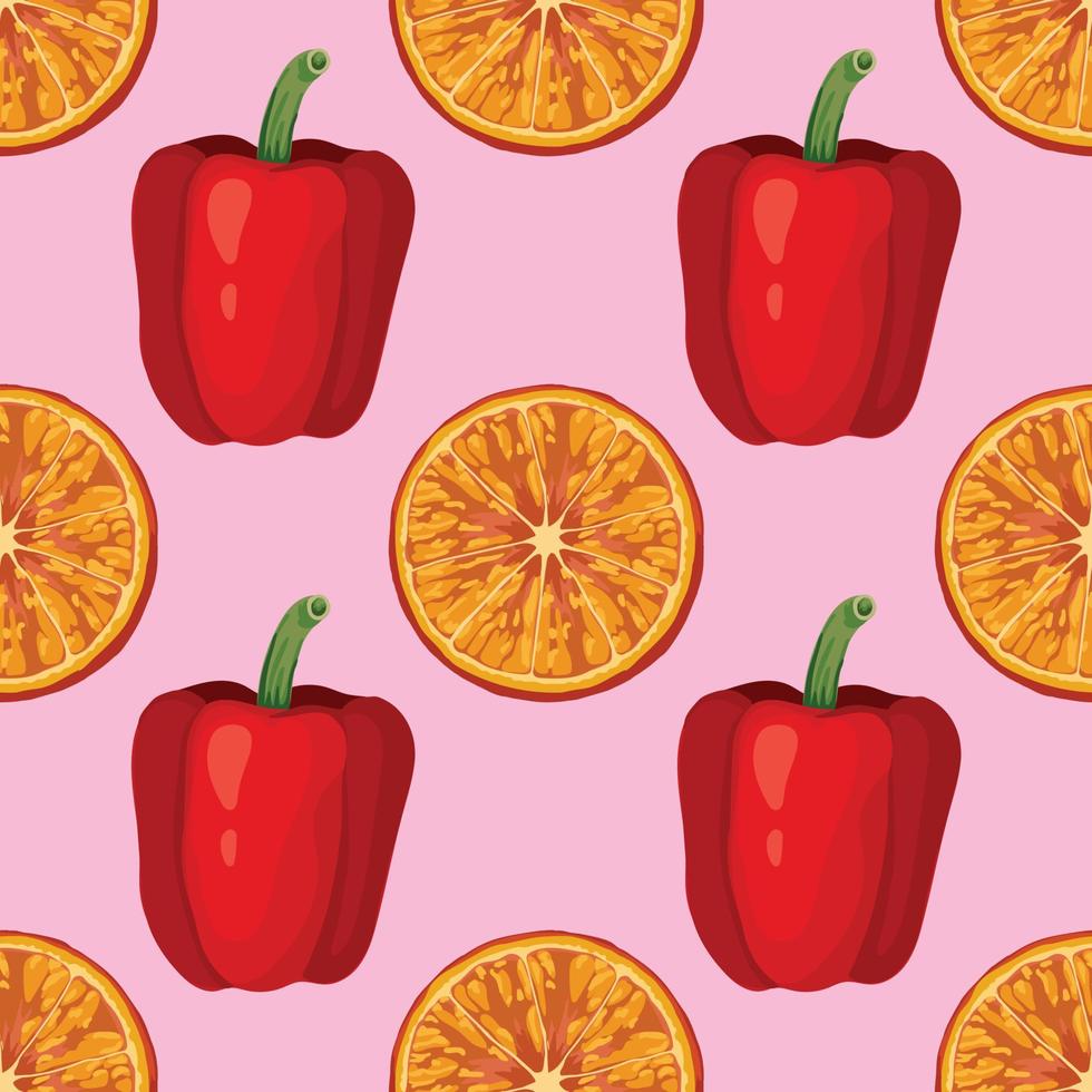 orange and red peper hand draw vegetable seamless pattern vector