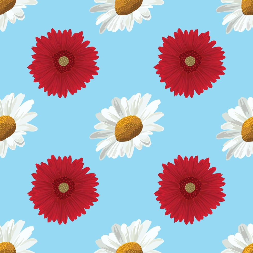 white daisy and red daisy seamless pattern design vector