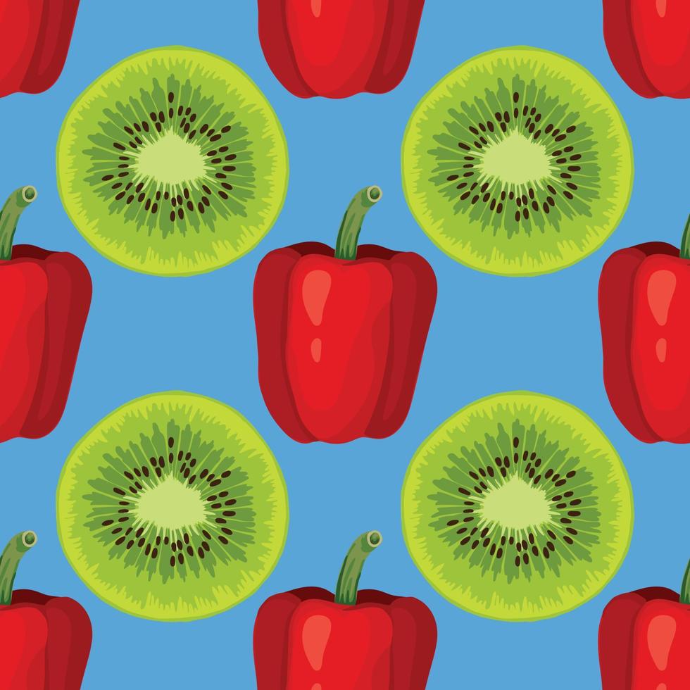 kiwi and red paper hand draw vegetable seamless pattern vector