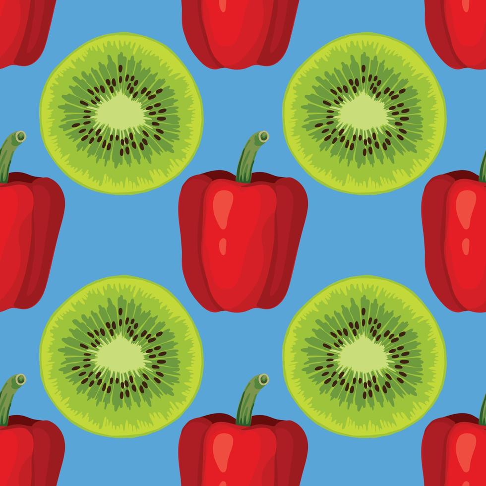 kiwi and red paper hand draw vegetable seamless pattern vector