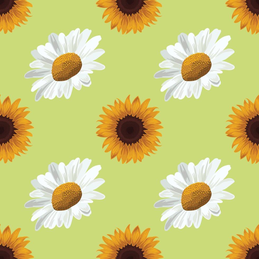 white daisy and sunflower seamless design vector