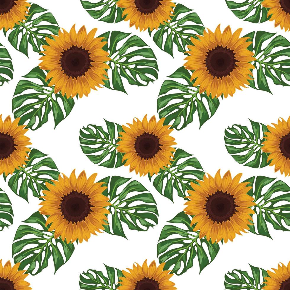 sunflower and leaves seamless pattern design vector