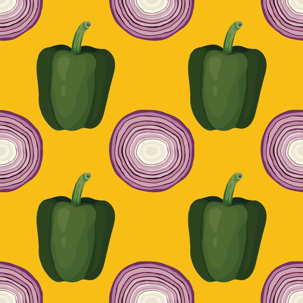 green pepper and onion hand draw vegetable seamless pattern vector