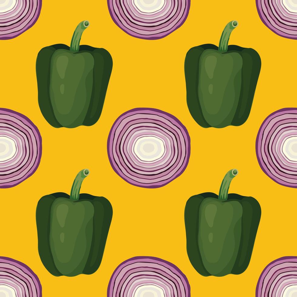 green pepper and onion hand draw vegetable seamless pattern vector