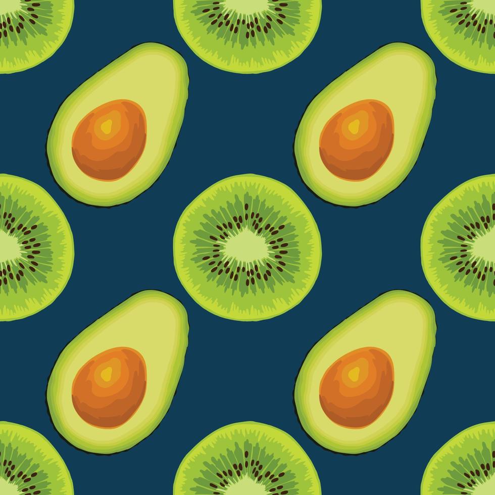 avocado and kiwi hand draw vegetable seamless pattern design vector
