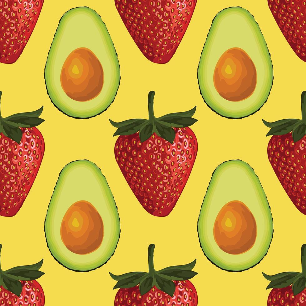 avocado and strawberry hand draw vegetable seamless pattern vector