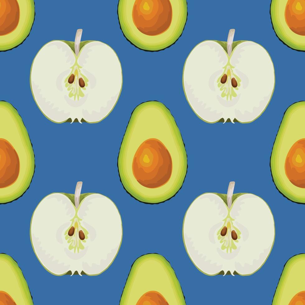 avocado and apple hand draw vegetable seamless pattern vector