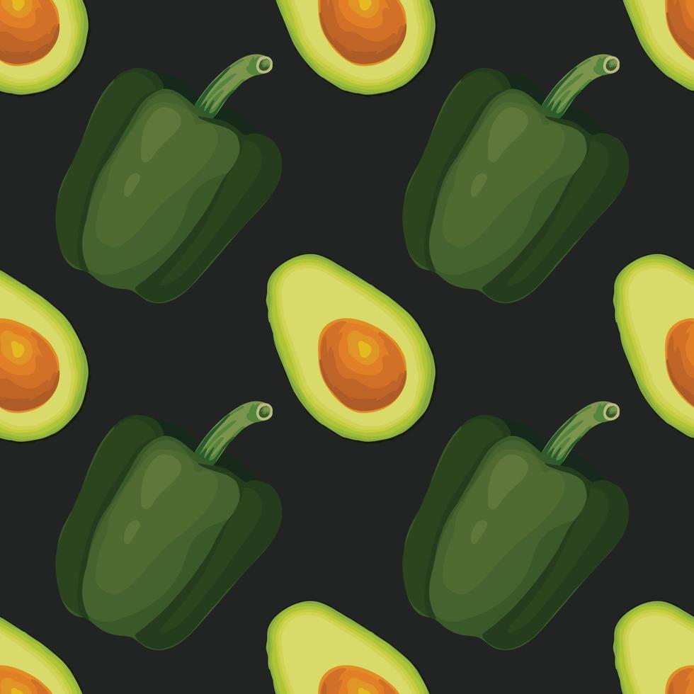 avocado and green pepper hand draw vegetable seamless pattern vector