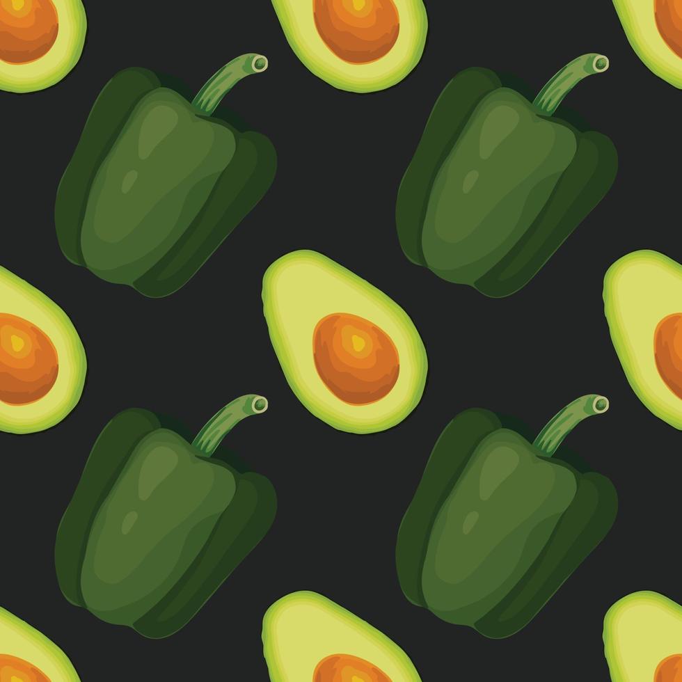 aguacate y pimiento verde dibujar a mano vegetales de patrones sin fisuras vector