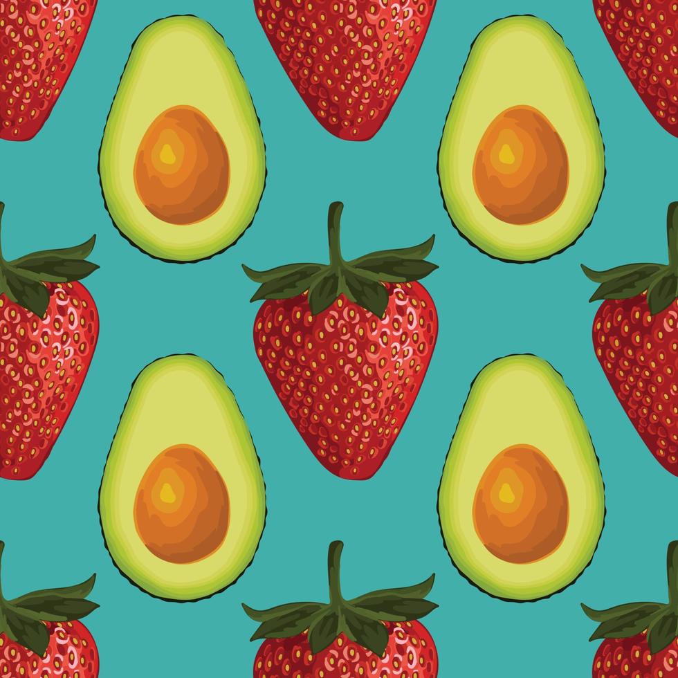 avocado and strawberry hand draw vegetable seamless pattern design vector