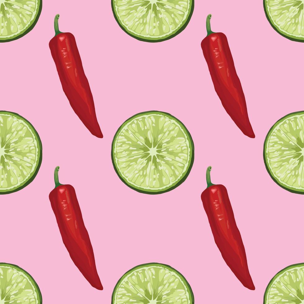 red chili and lemon hand draw vegetable seamless vector