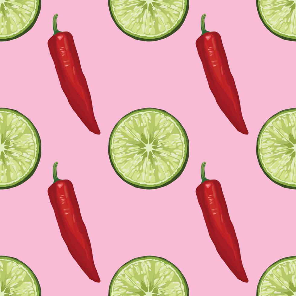 chile rojo y limón dibujar a mano vegetales sin costuras vector