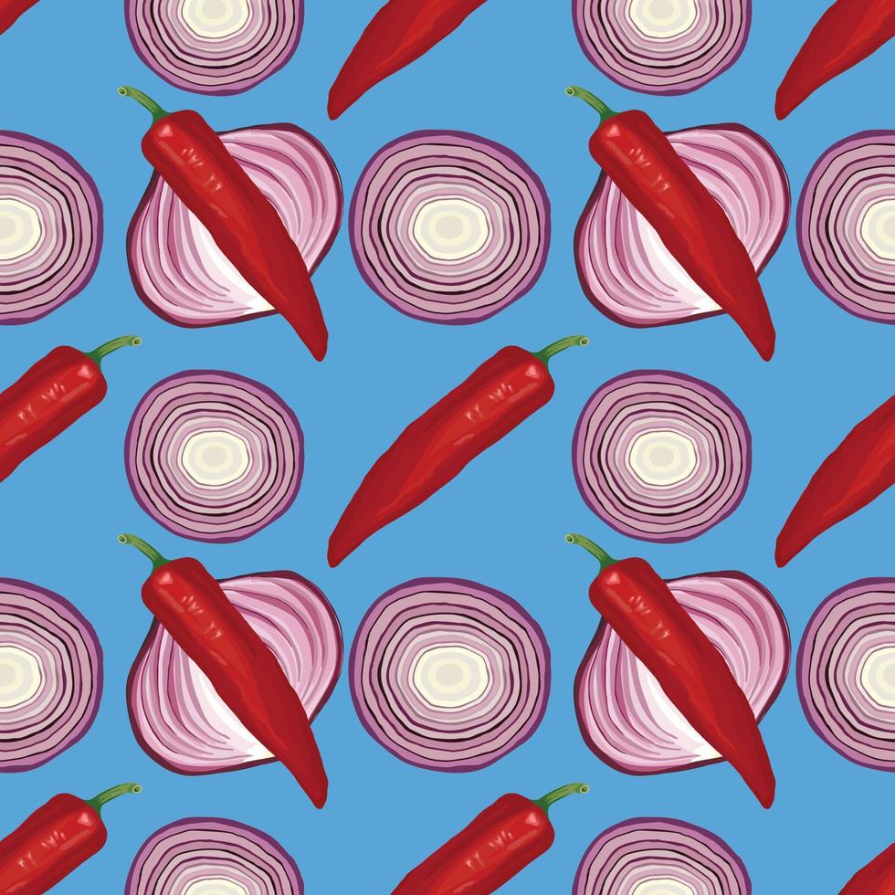 onion and red chili hand draw vegetable seamless pattern vector