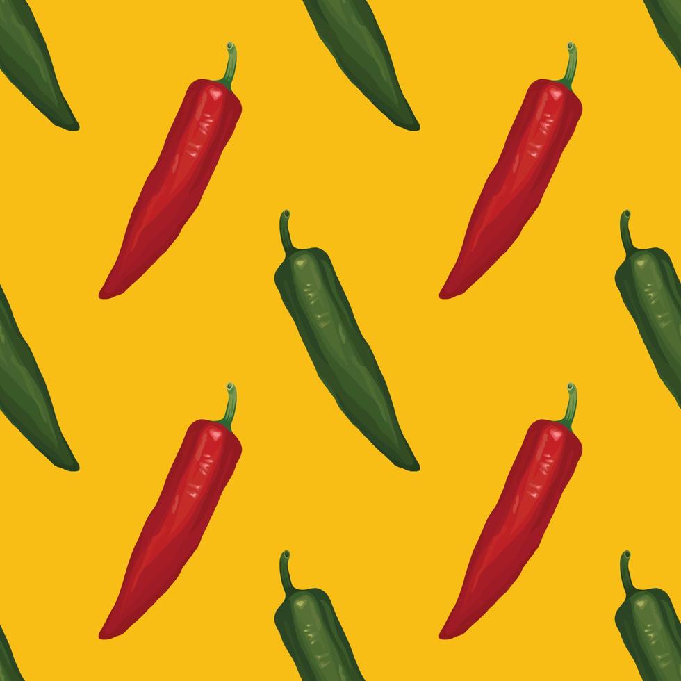 red chili and green chili hand draw vegetable seamless vector