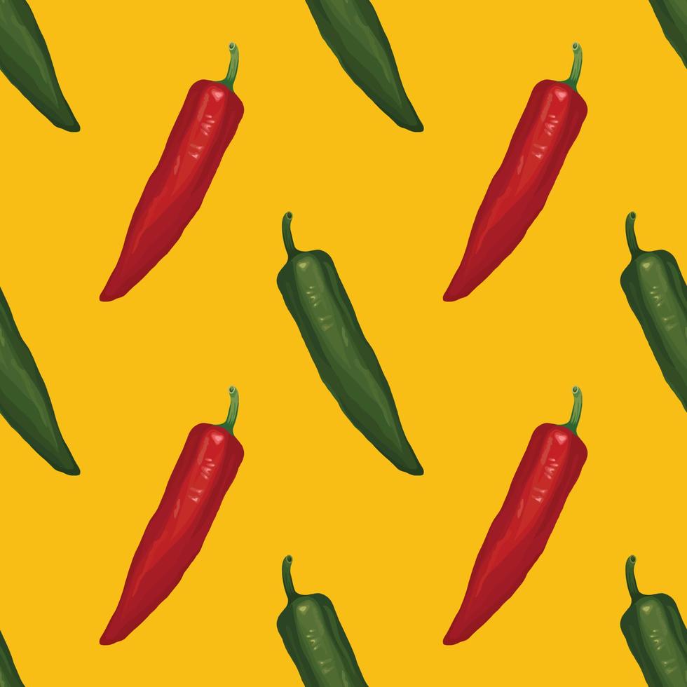 chile rojo y chile verde dibujar a mano vegetales sin costuras vector