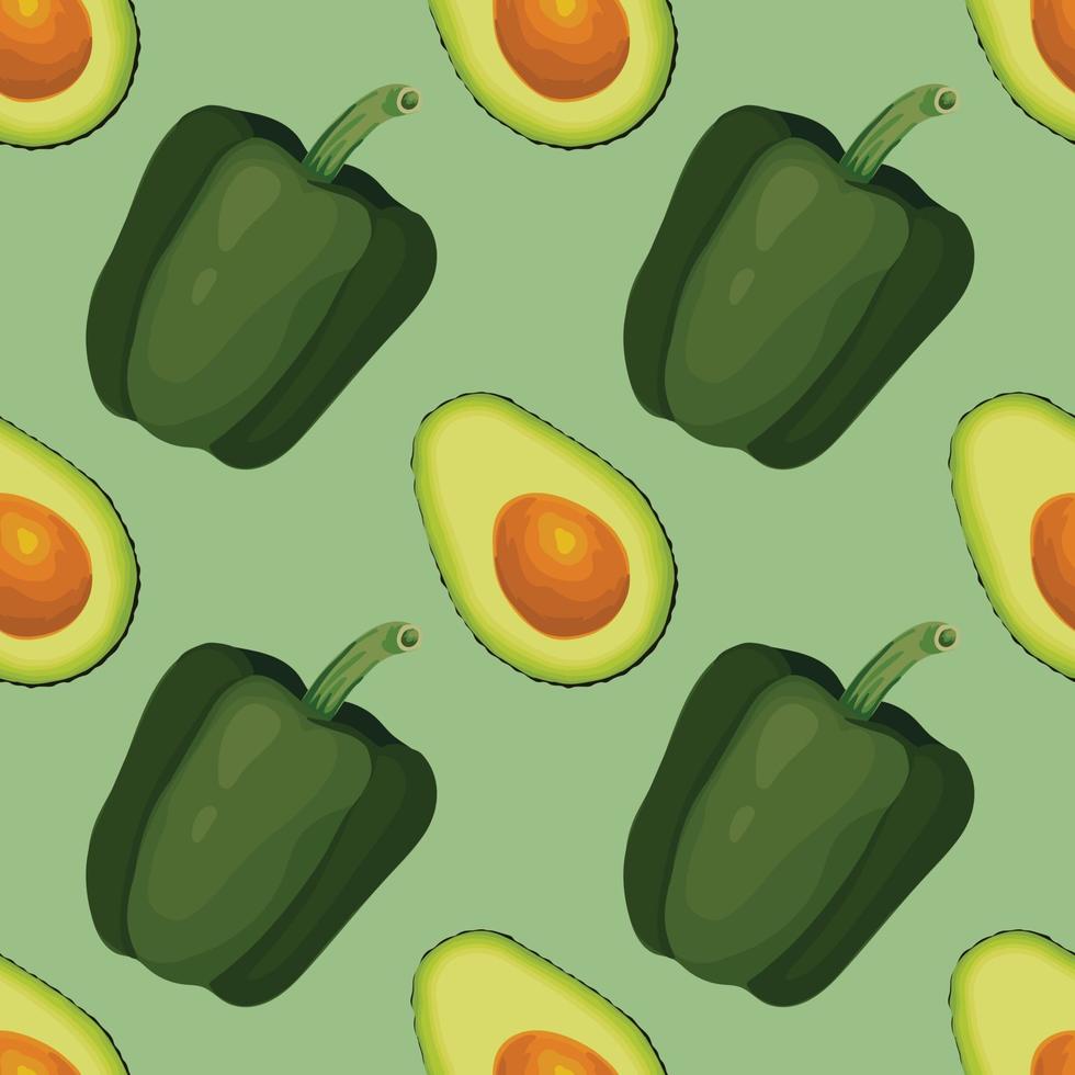avocado and green pepper hand draw vegetable seamless vector