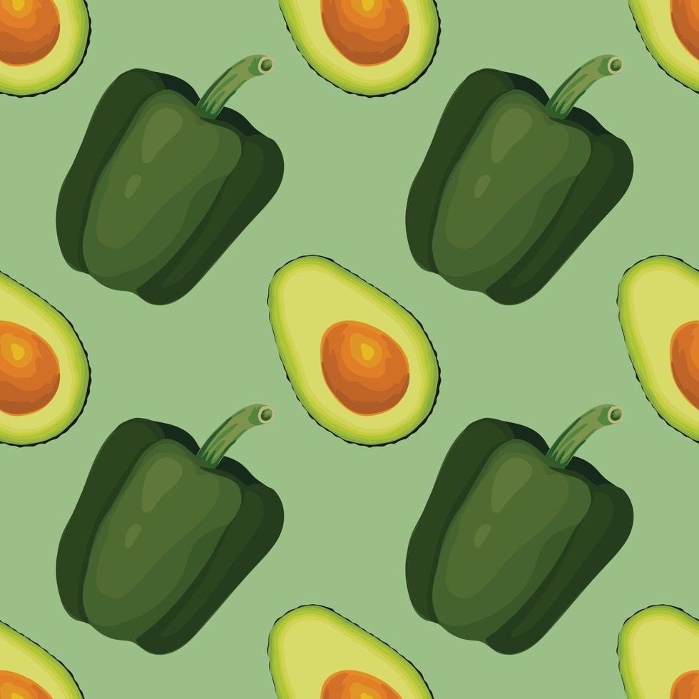 aguacate y pimiento verde dibujar a mano vegetales sin costuras vector