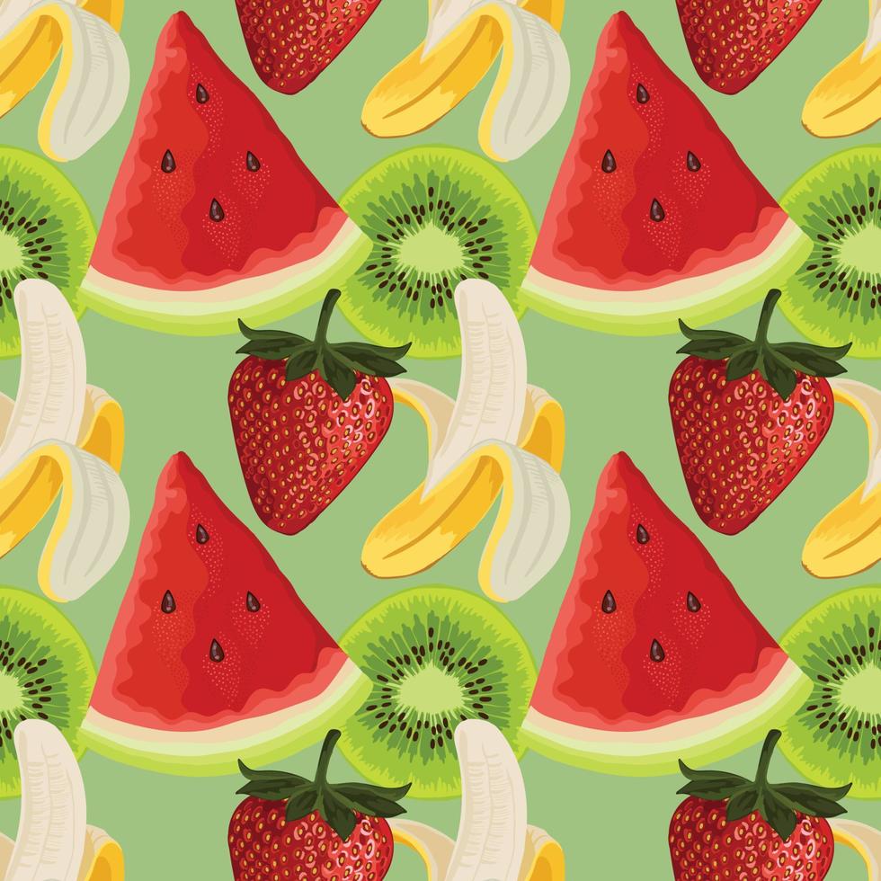 mixed fruits hand draw fruit and vegetable seamless pattern design vector