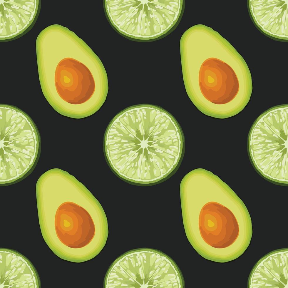 avocado and lemon hand draw vegetable pattern design vector