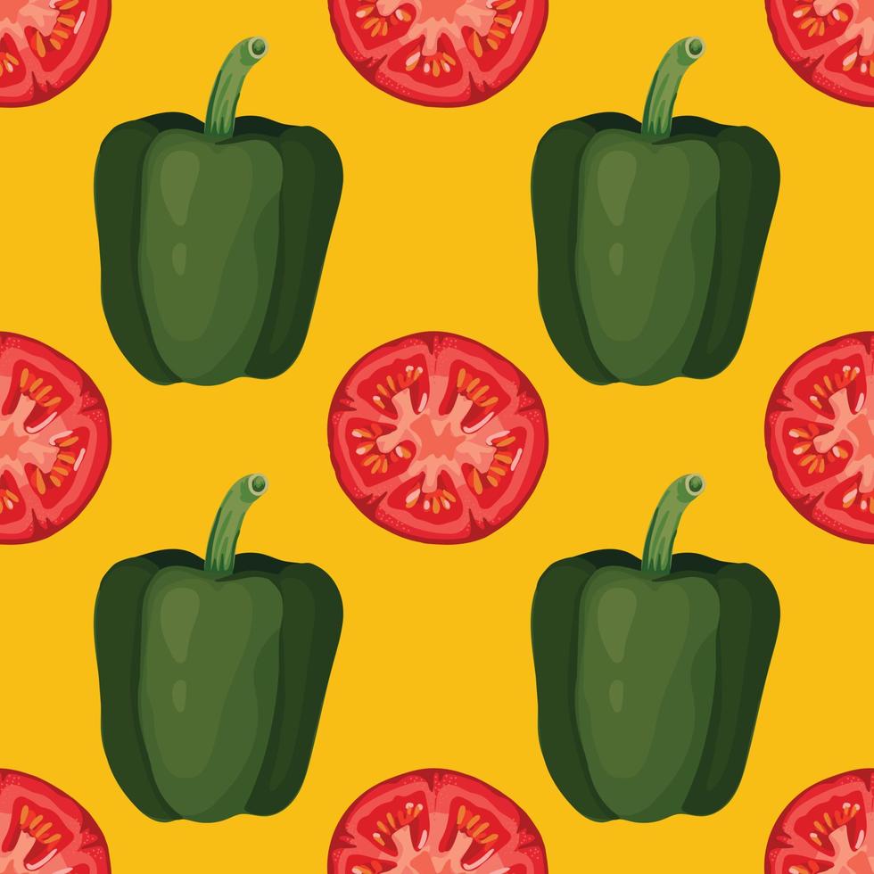 green pepper and red tomato hand draw vegetable seamless pattern vector
