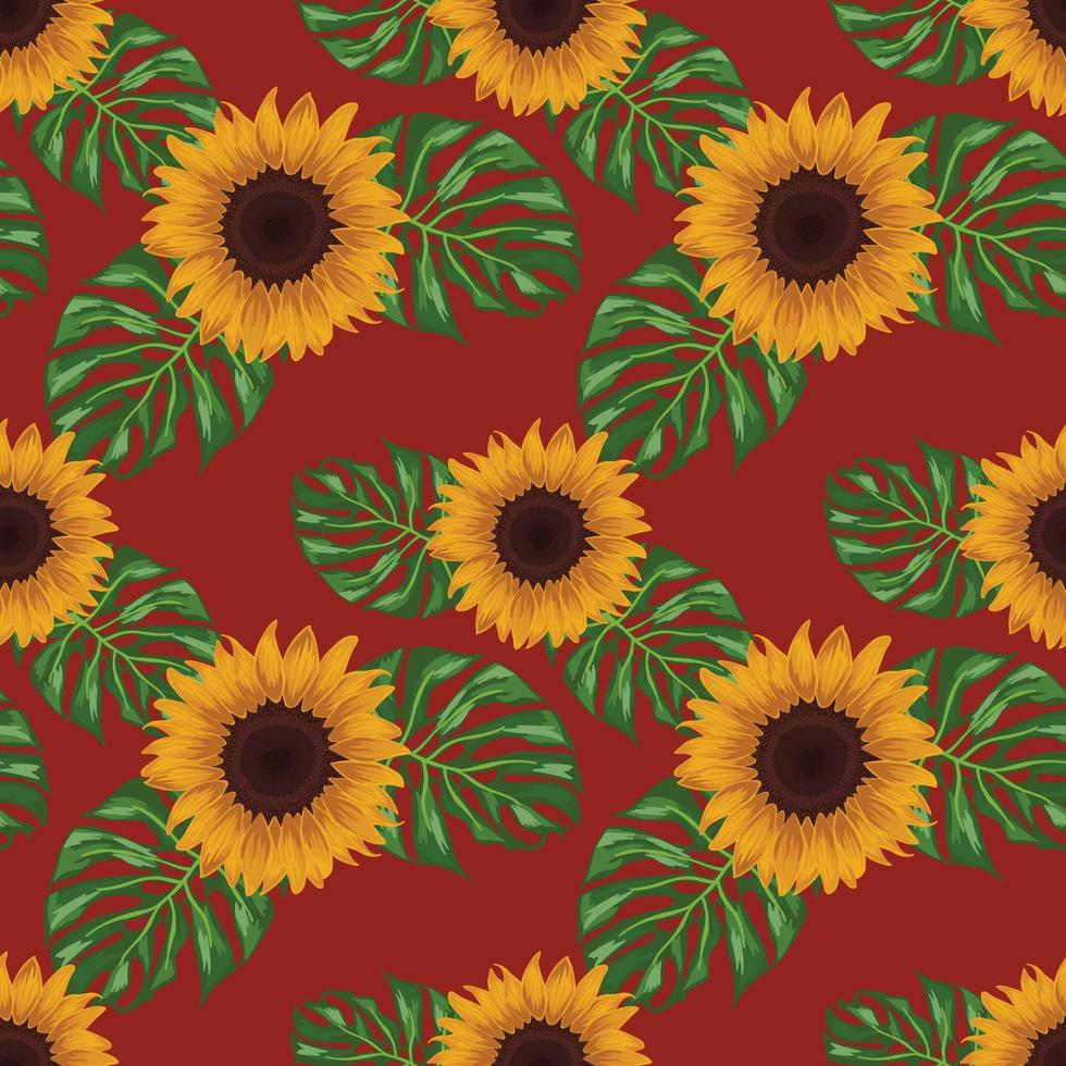 sunflower and leaves seamless pattern art design vector