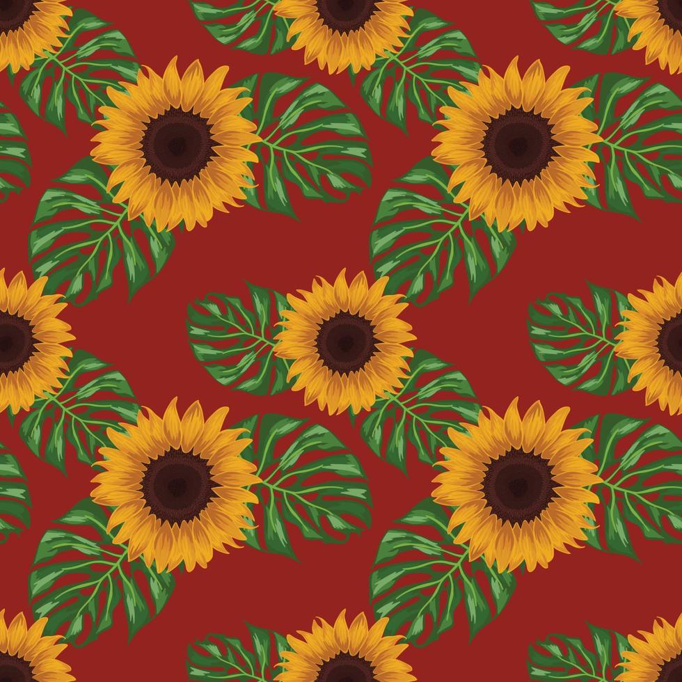 sunflower and leaves seamless pattern art design vector