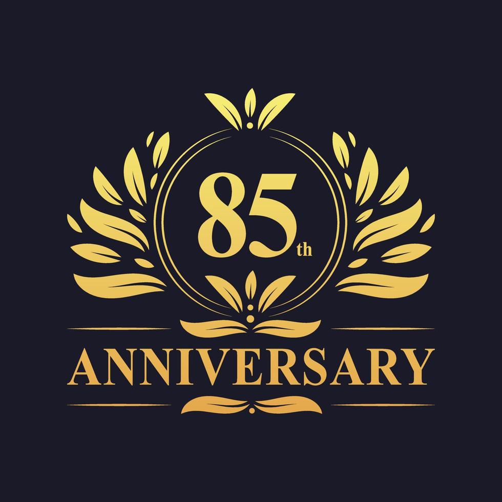 85th Anniversary Design, luxurious golden color 85 years Anniversary logo. vector