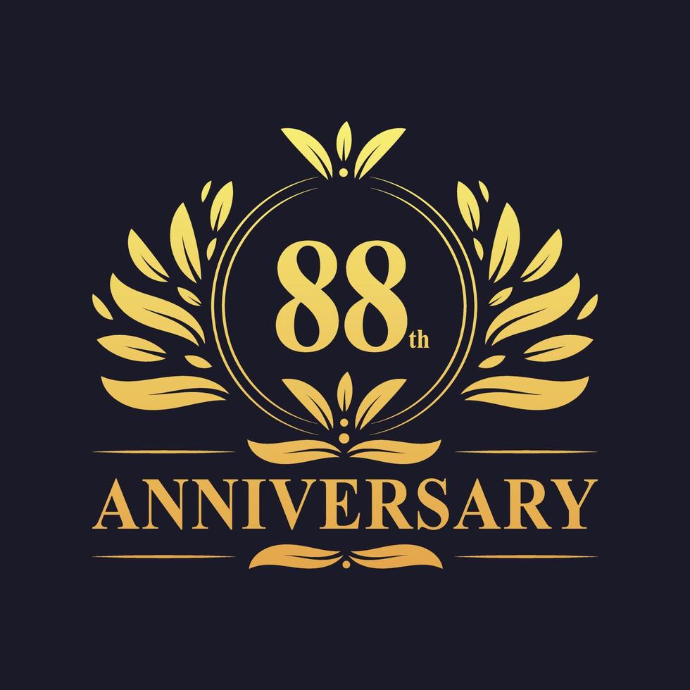 Diseño del 88 aniversario, lujoso logotipo del aniversario de 88 años en color dorado. vector