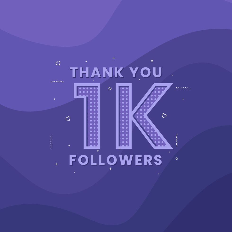 Thank you 1k followers, Greeting card template for social networks. vector