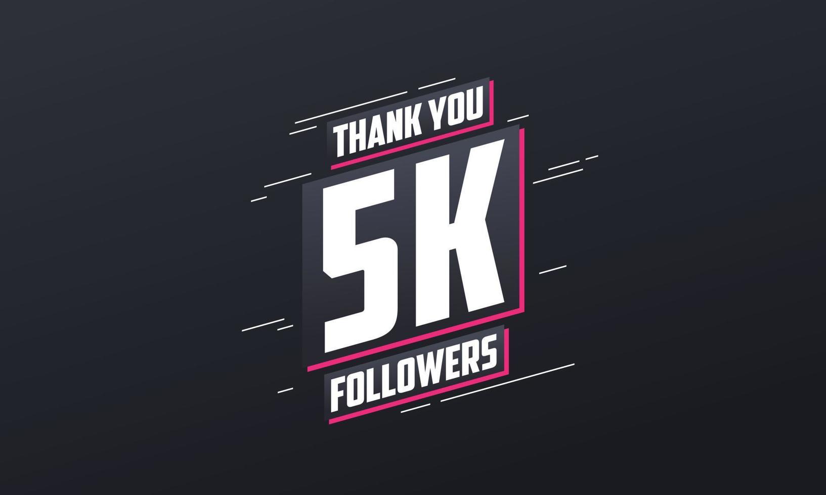 gracias 5k seguidores, plantilla de tarjeta de felicitación para redes sociales. vector