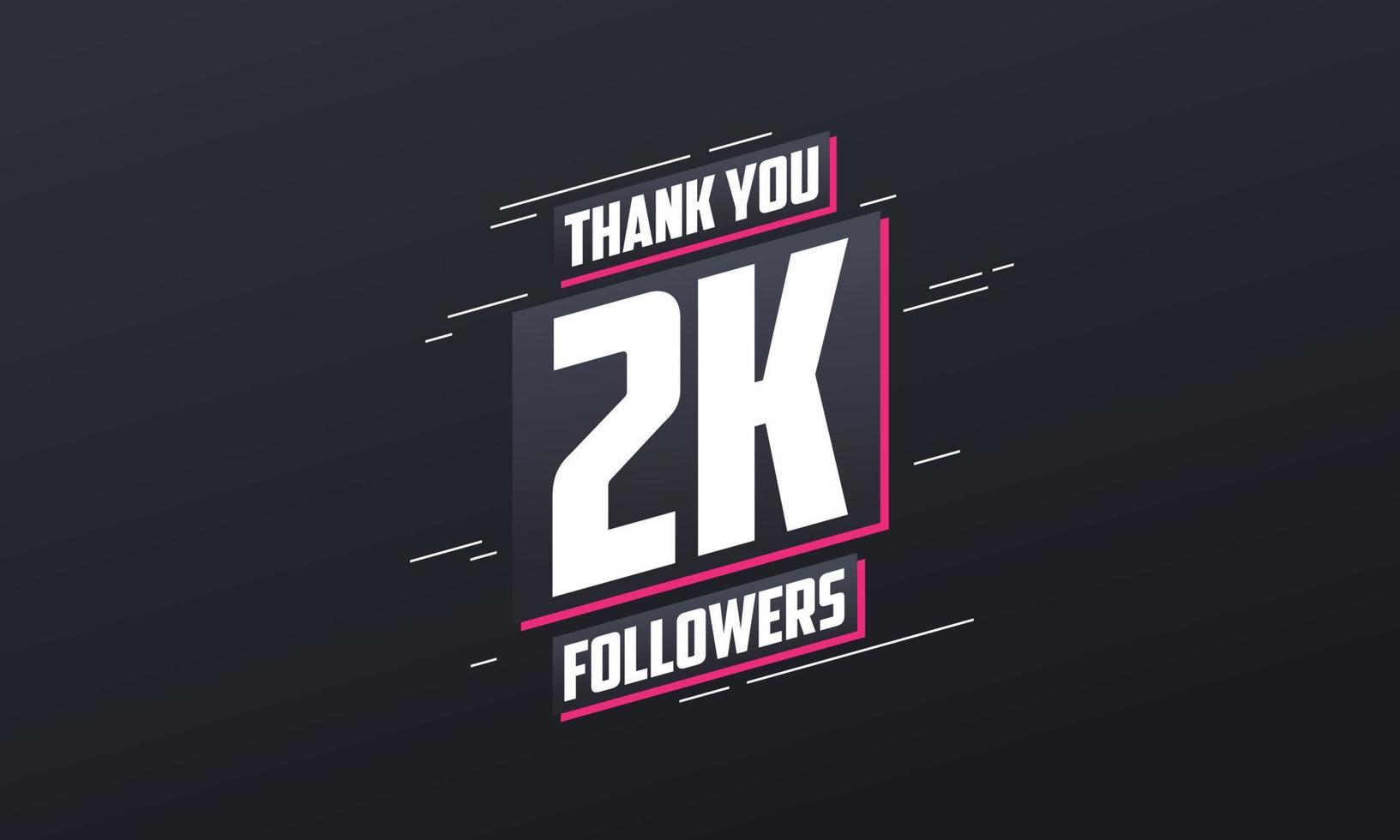 gracias 2k seguidores, plantilla de tarjeta de felicitación para redes sociales. vector