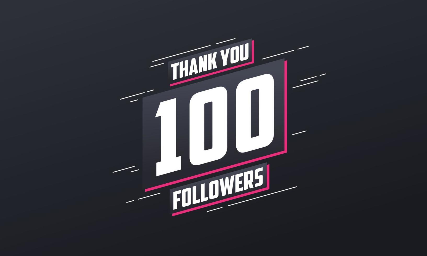 gracias 100 seguidores, plantilla de tarjeta de felicitación para redes sociales. vector