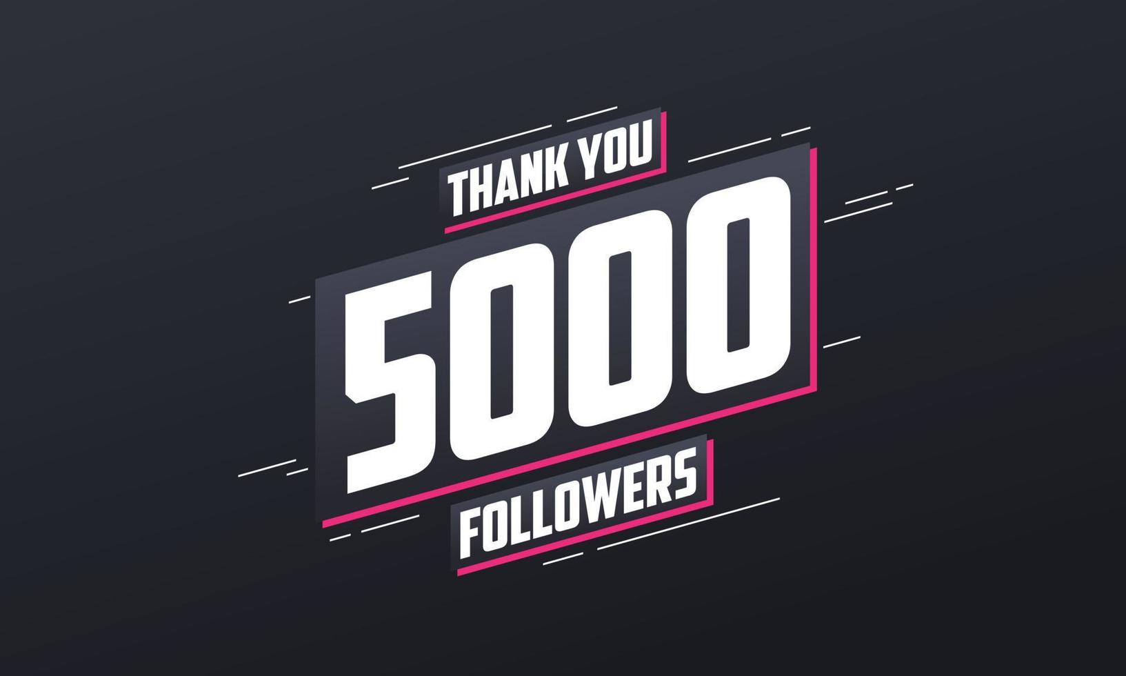 gracias 5000 seguidores, plantilla de tarjeta de felicitación para redes sociales. vector