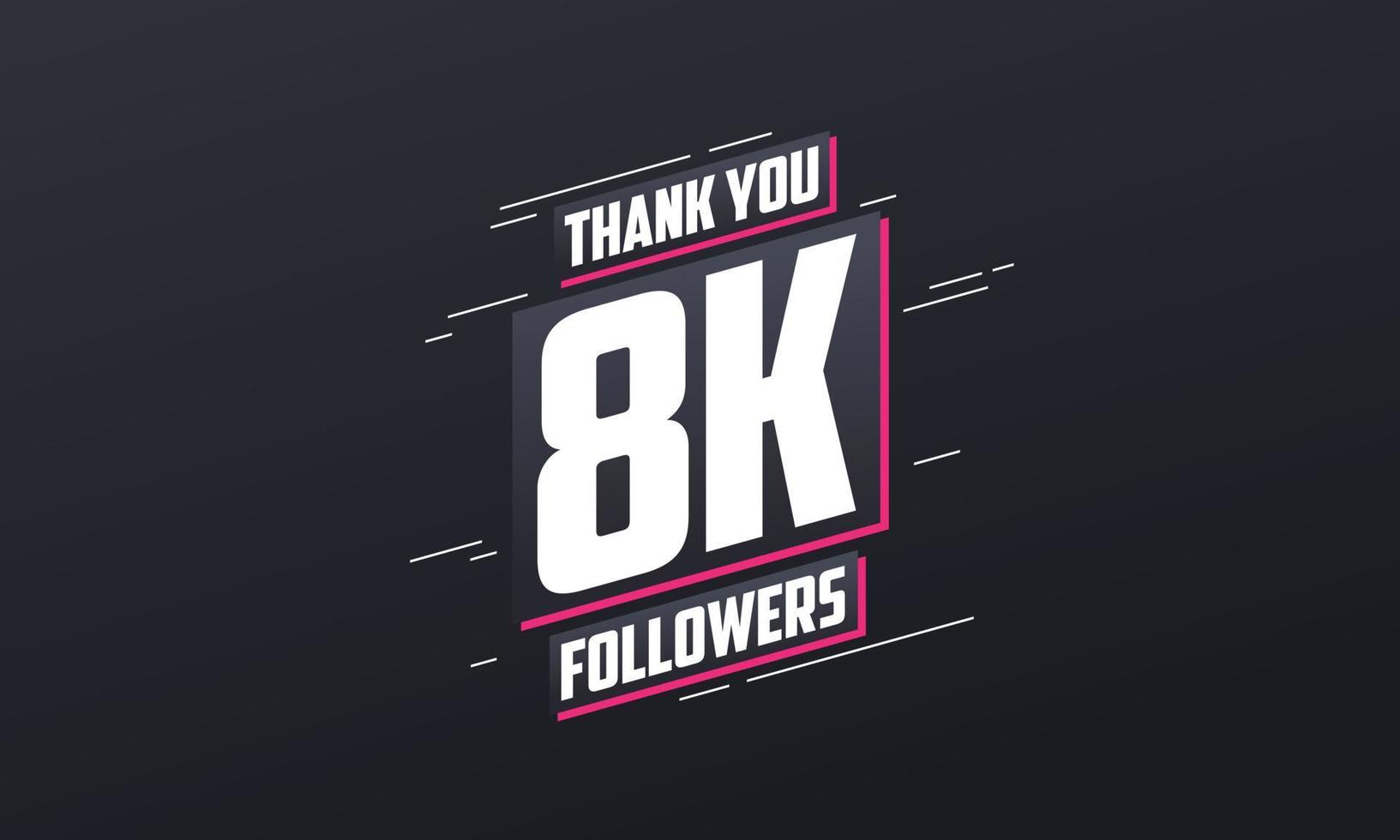 Thank you 8K followers, Greeting card template for social networks. vector