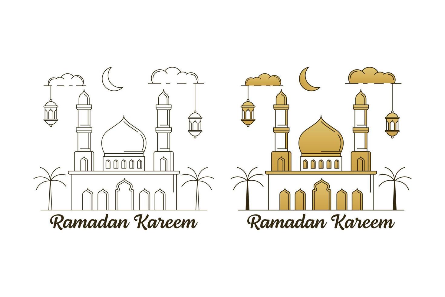 Ramadan kareem vector design illustration monoline or line art style