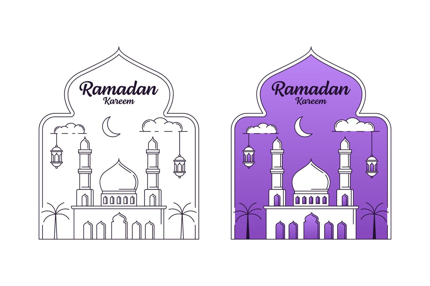 Ramadan kareem vector design illustration monoline or line art style