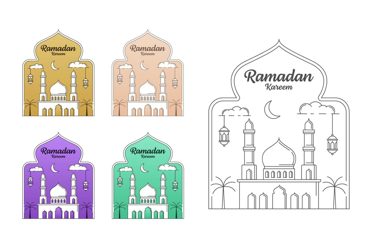 Ramadan kareem vector illustration monoline or line art style design collection