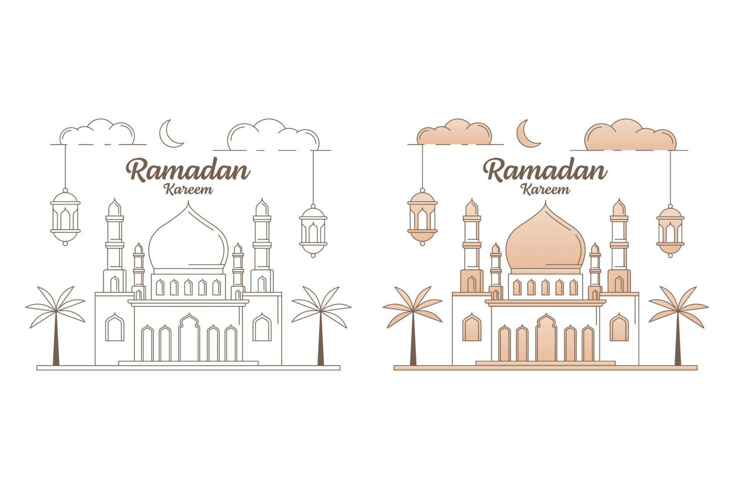 Ramadan kareem vector design illustration monoline or line art style