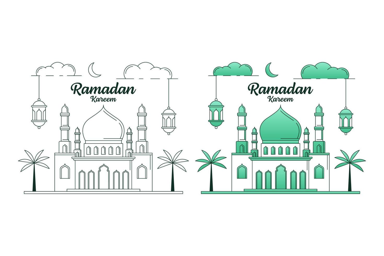 Ramadan kareem vector design illustration monoline or line art style