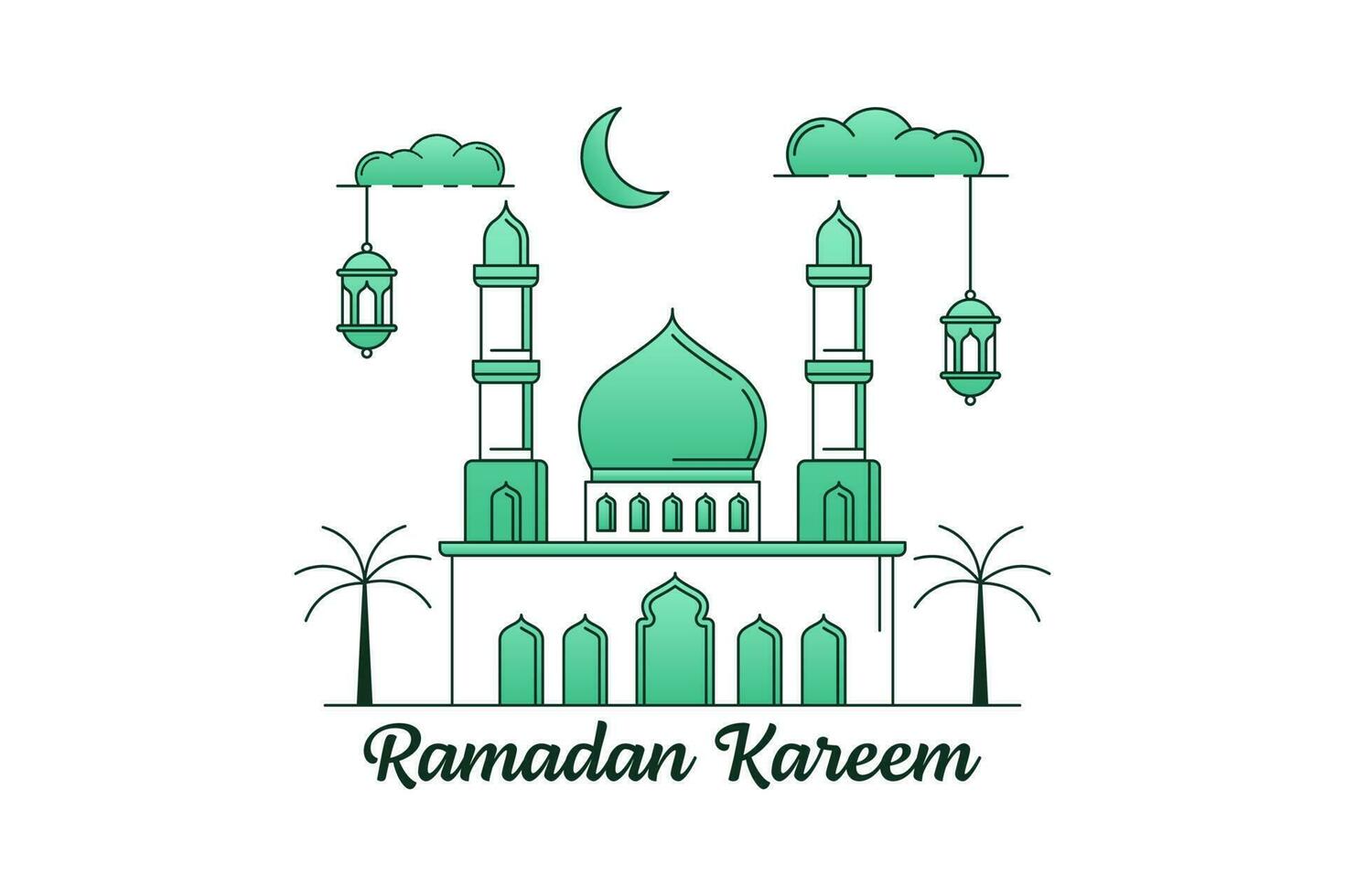 Ramadan kareem vector design illustration monoline or line art style