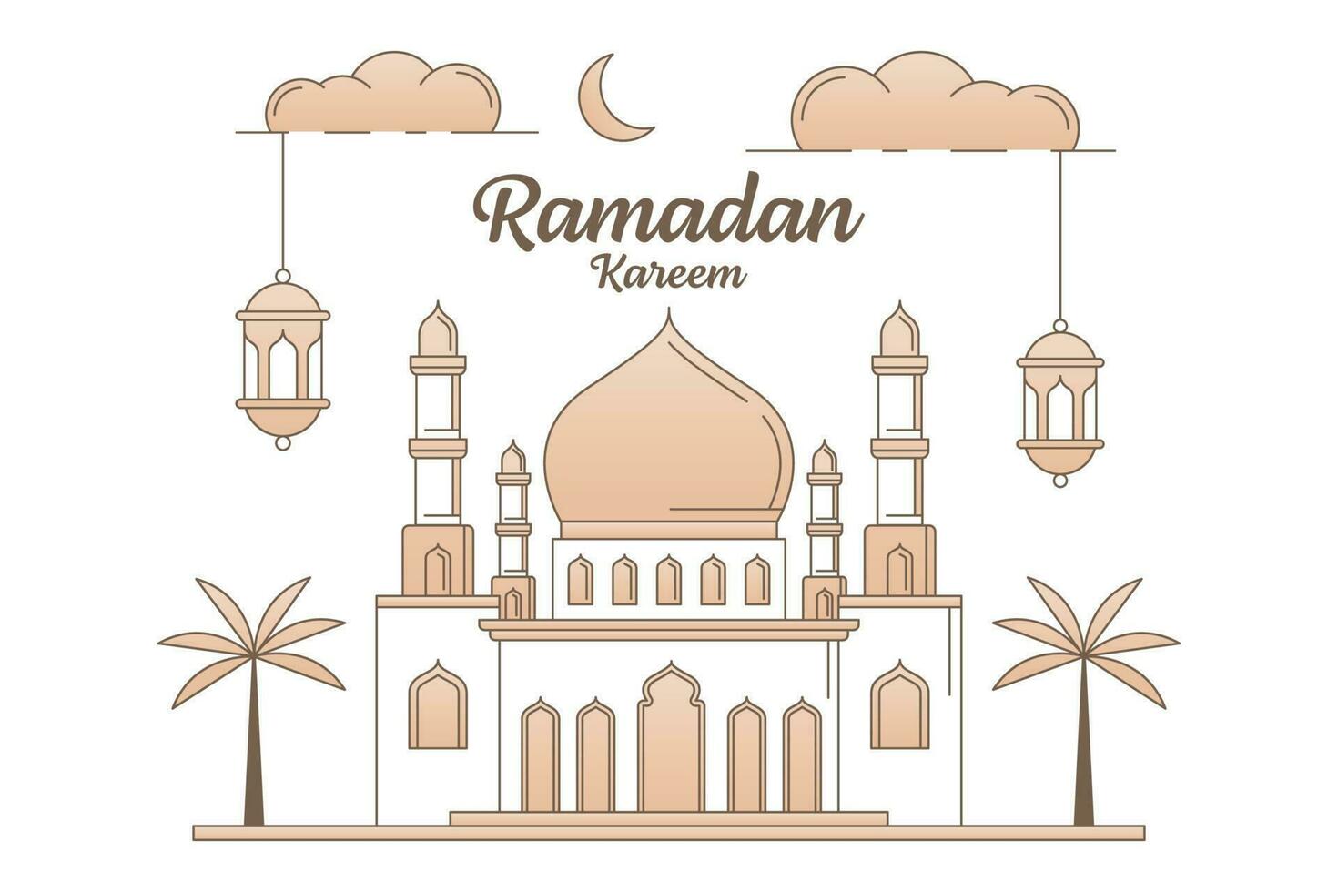 Ramadan kareem vector design illustration monoline or line art style