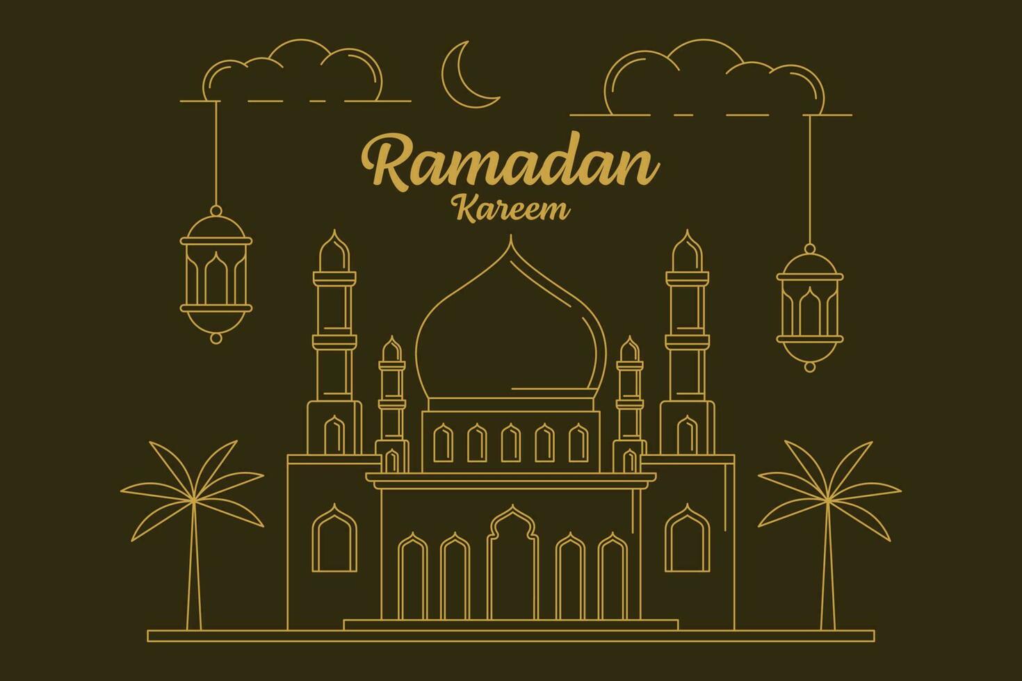 Ramadan kareem vector design illustration monoline or line art style